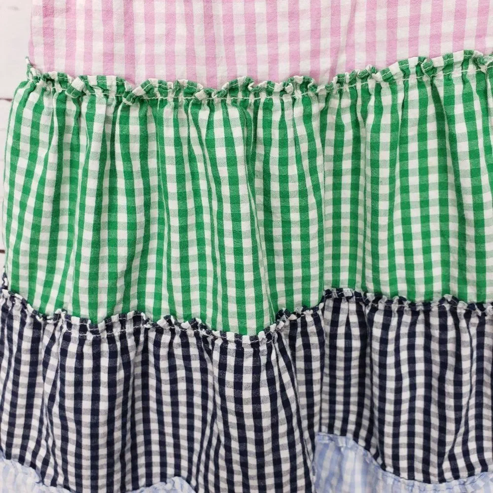 Girls Crown & Ivy Gingham‎ Pink, Green, Blue Tiered Sleeveless Dress Size 4T